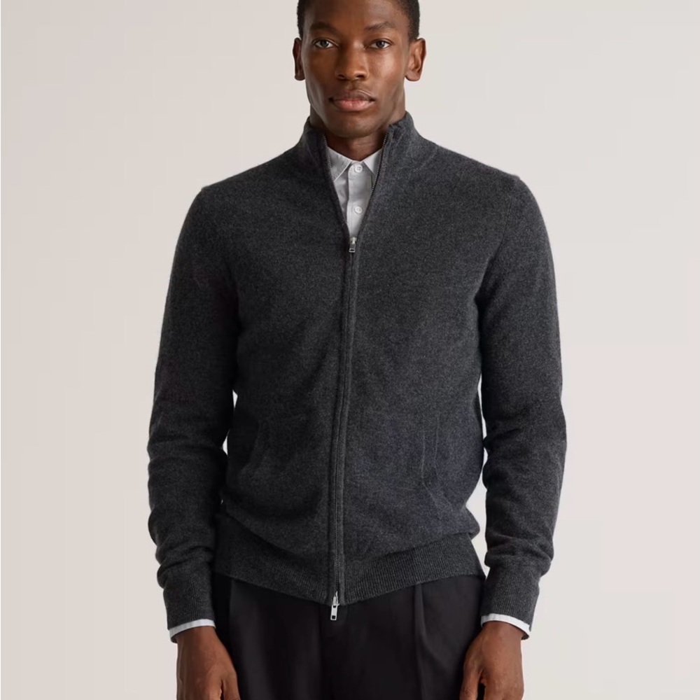 Boss Men's Charcoal Full-Zip Knit Sweater